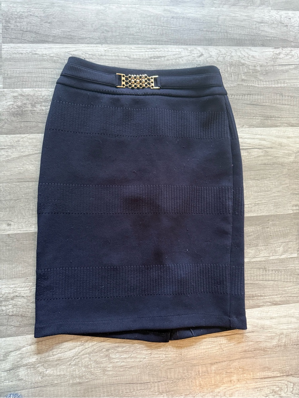 Roz & Ali Black Pencil Skirt with Gold Buckle